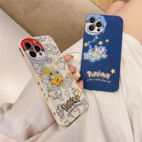 cartoon pokemon pikachu squirtle phone cases for iphone 13 12 11 pro max xr xs 8 x 7 se2 side printing straight edge soft cover