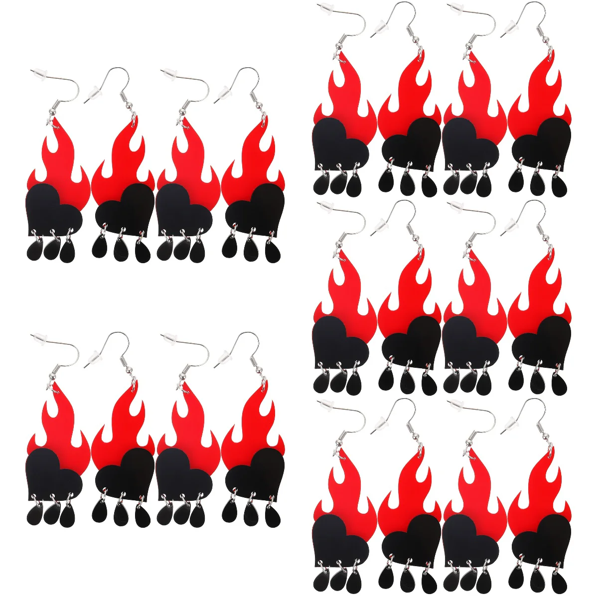 

10 Pairs of Earrings Flame Heart Earrings Dangle Drop Earrings Jewelry