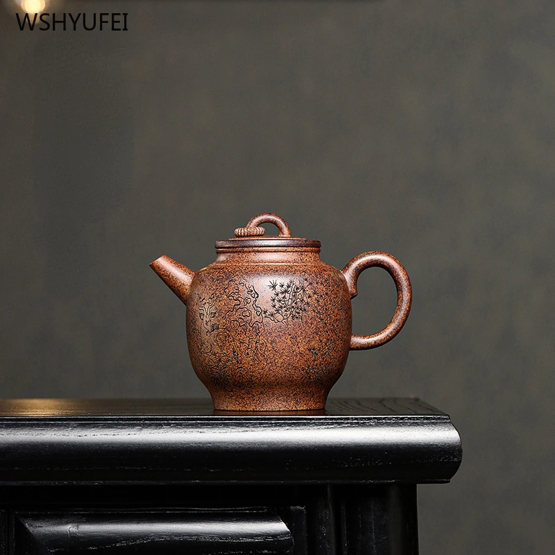 Чайник из фиолетовой глины Yixing чайник с гравировкой оригинальный ручной работы