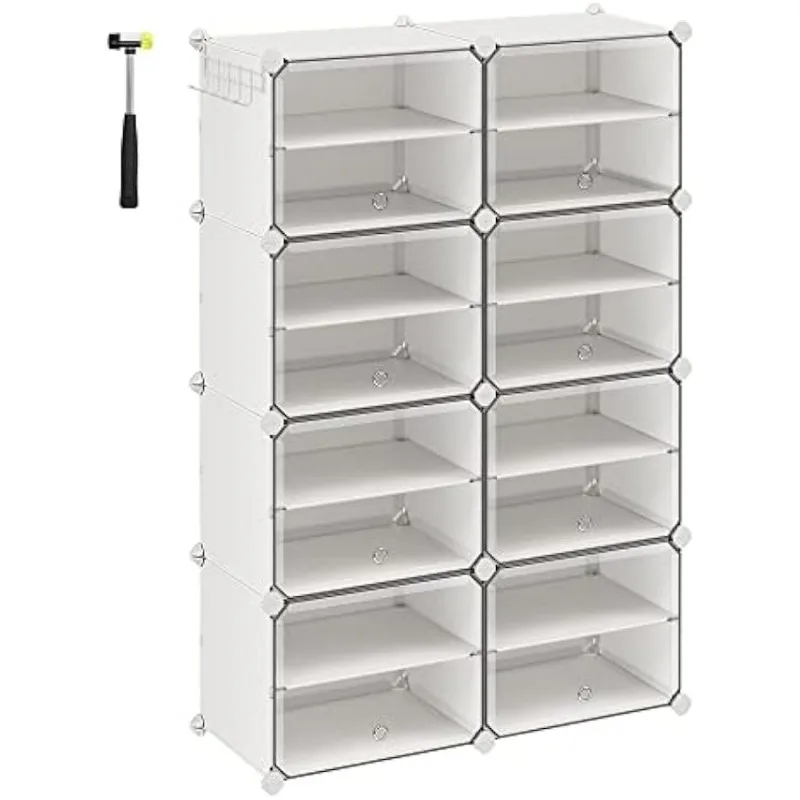 

SONGMICS Shoe Rack, 8 Cubes Shoe Organizer with Doors, 32 Pair Plastic Shoe Storage Cabinet, for Bedroom, Entryway, Steel Frame