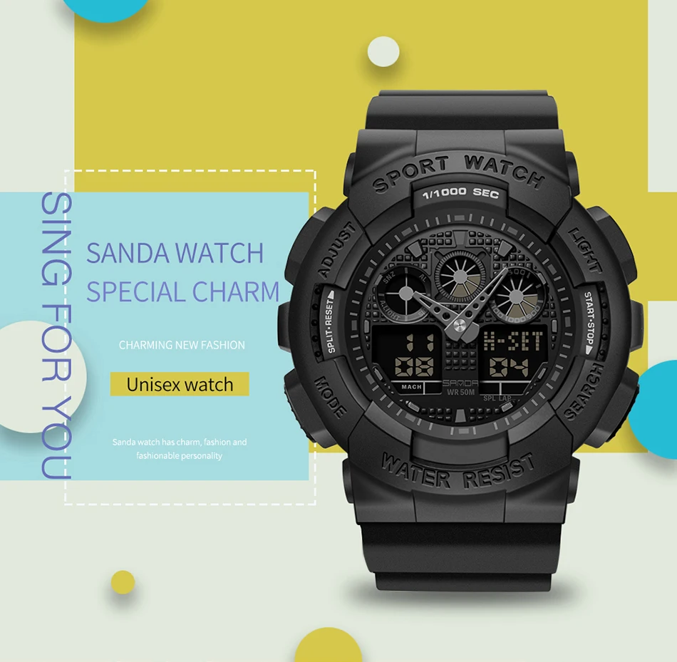 

SANDA Women Sports Watches Multifunction Fashion Waterproof Watch Analog Digital Watch man Clock Casual Relogio Feminino 3017