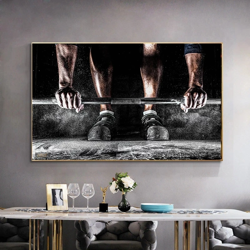 

Male Training Barbell Weight Lifting Bodybuilding Fitness Workout Poster Wall Art Canvas Painting Posters and Prints For Home