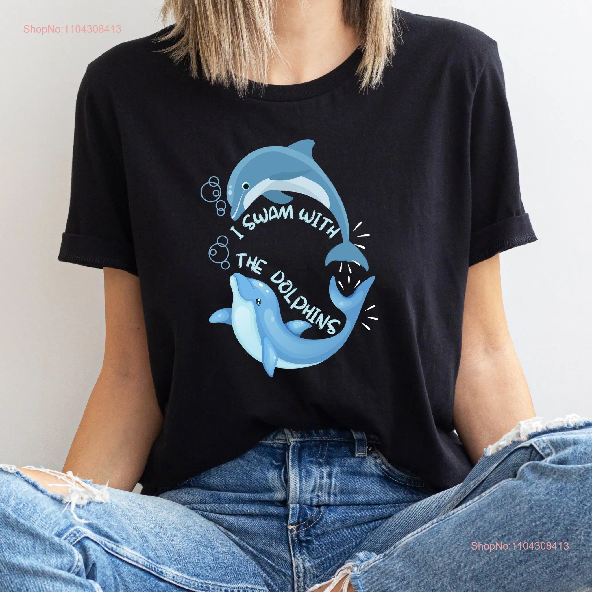 Футболка Dolphin Lover I Swam with the Dolphins Watching Trip Семейный отдых Плавание Хлопок с длинными