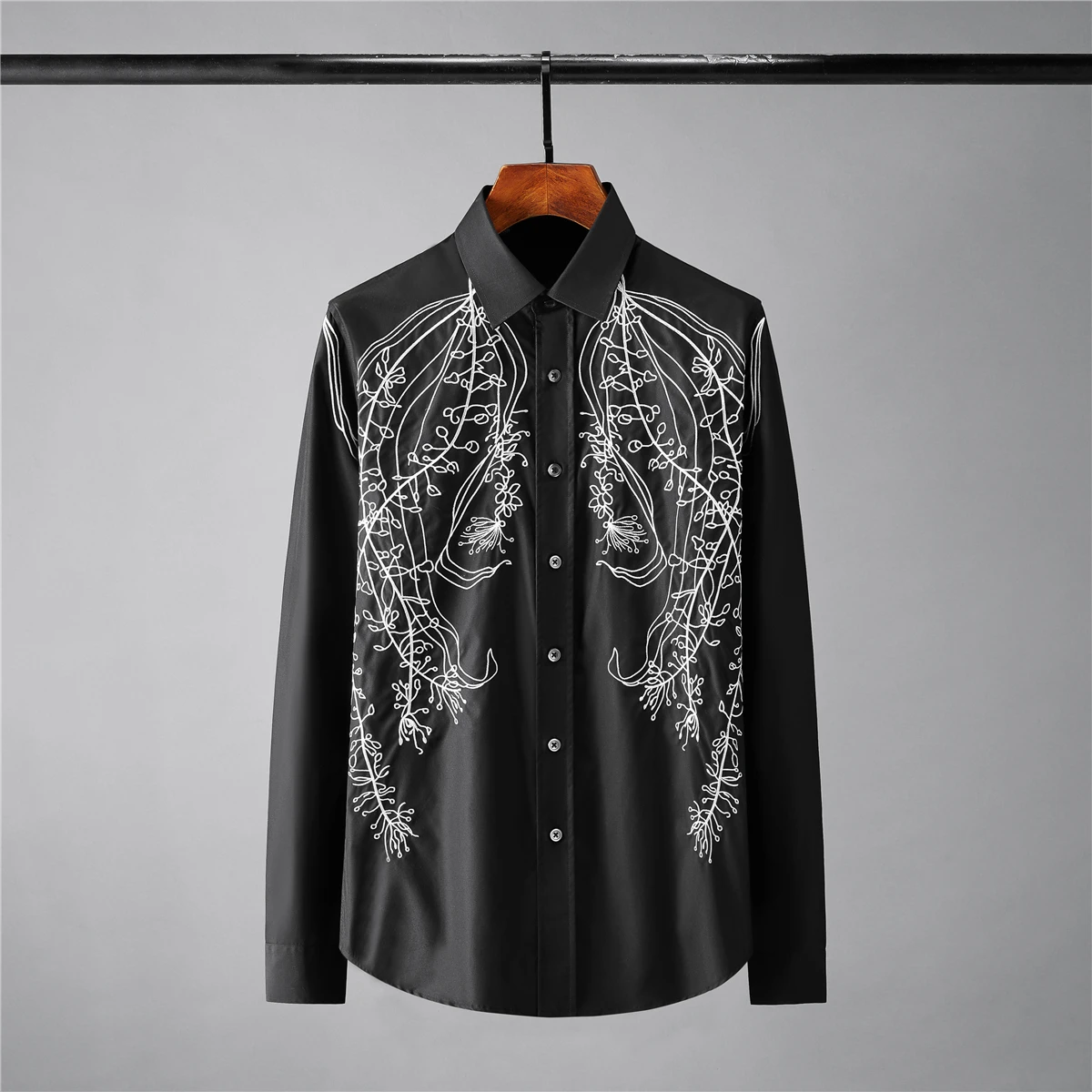 

2022 100% Cotton Long Sleeve Male Shirts Luxury Floral Embroidery Casual Mens Dress Shirts Fashion Slim Fit Party Man Shirts