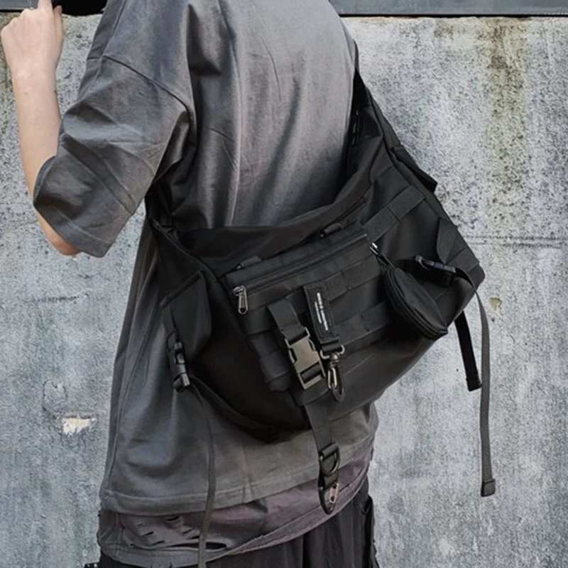 

Функциональная Черная сумка-мессенджер через плечо, тоут для мужчин и женщин, Techwear в стиле хип-хоп, ранец на талии, готический почтальонер
