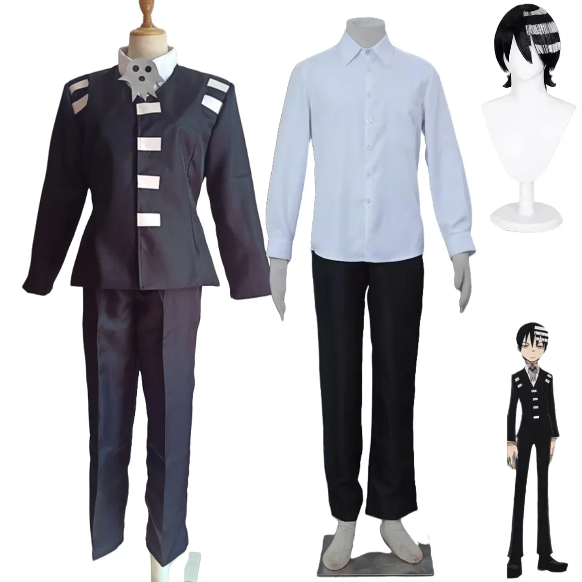 Парик для косплея по мотивам аниме Пожиратель души черный топ с принтом пальто