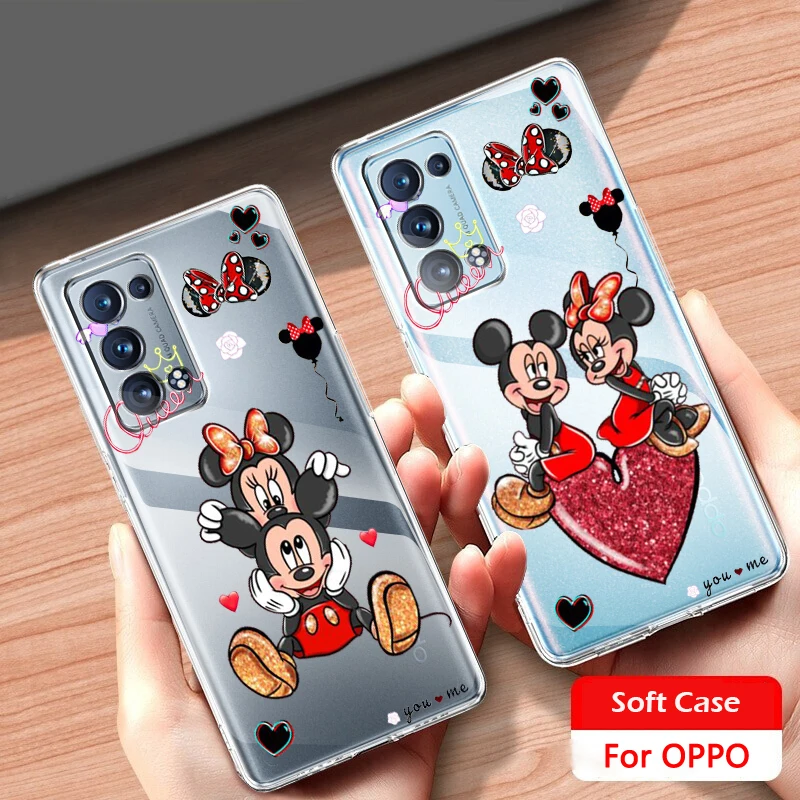 

Disney Minnie Mickey Love Art For OPPO Find X5 X3 F21 Neo Lite A96 A57 A74 A76 A72 A55 A54S A53 A53S A16 S A9 Transparent Cover