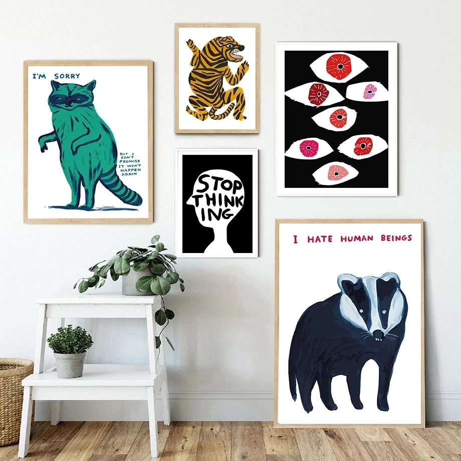 

David Shrigley Flamingo Penguin Wolf Tiger Wall Art Canvas Painting Nordic Posters And Prints Wall Picture For Living Room Decor