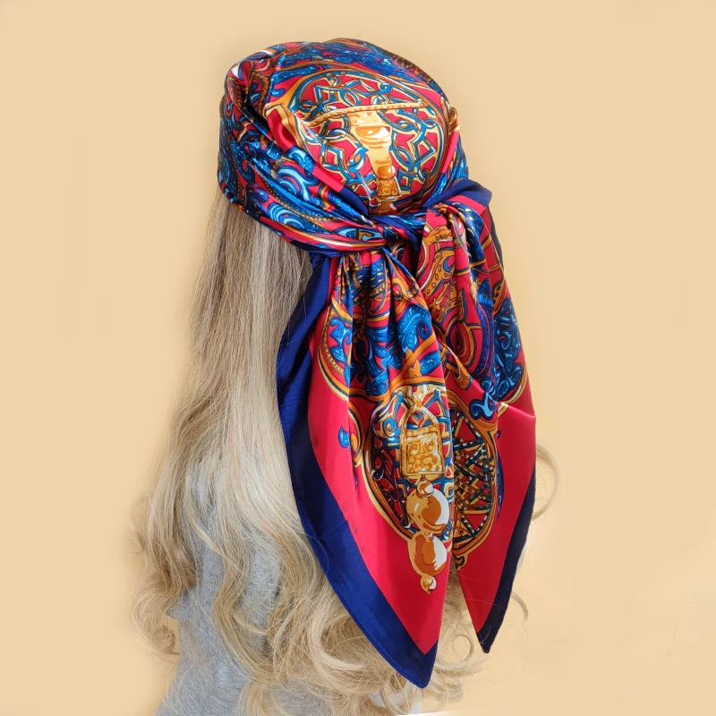 

2022 Silk Scarf 90x90cm Luxury BrandDesigner Hair Print Head Large Handkerchief Hijab Shawl Women bandanna foulard muffler wrap