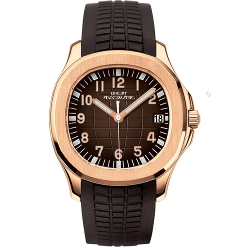 Фото Мужские часы LINBERT-Patek, роскошные часы, автоматические, механические, светящиеся, сапфировое стекло, резиновый ремешок, мужские, японские двиг... №3