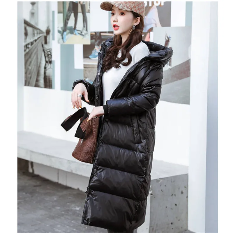 2022 Winter Down Cotton Jackets Women's Clothes Long Parkas Slim Hooded Warm Winter Coats Female Black Overcoats