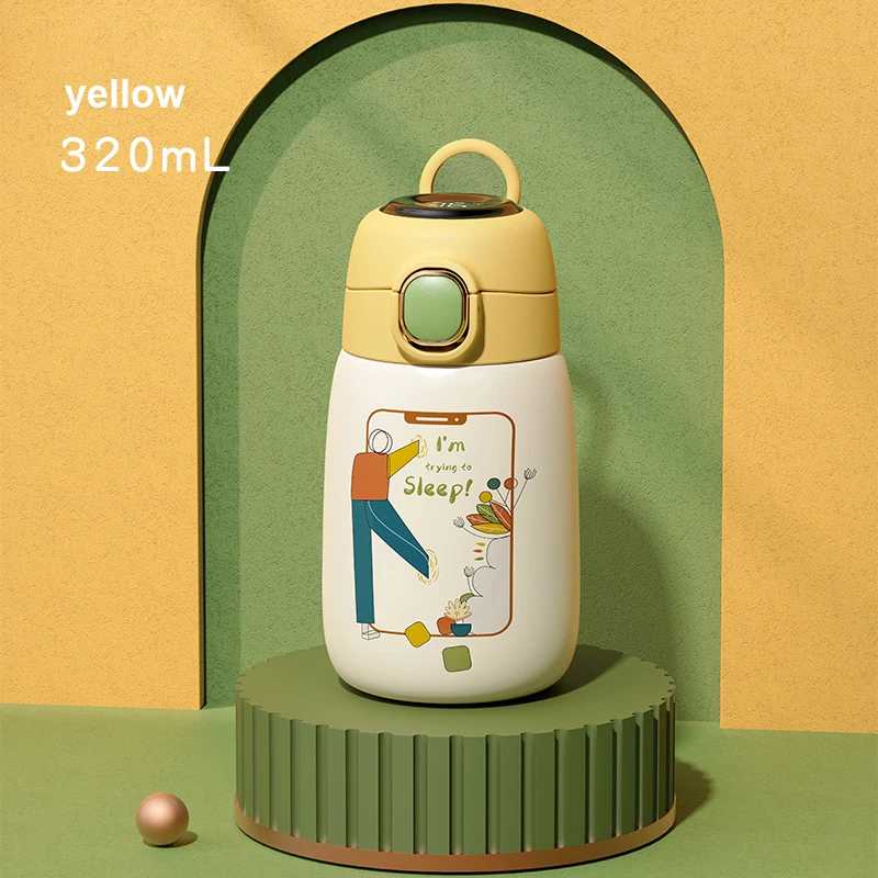 

New Portable Student Display Warm Water Cup 320ml Stainless Steel Smart Thermos Cup Children Cartoon Pot Belly Cup Wholesale