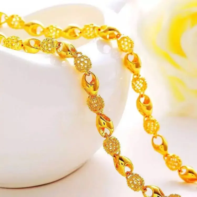 Женское ожерелье из натурального золота 9999 пробы с бусинами