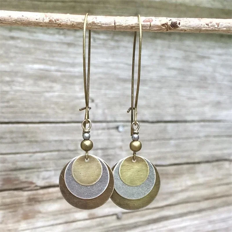 

Simple Make Old Copper Circles with Multiple Layers Dangle Earrings for Women Silver Color Drop Earrings Party Jewelry Gift