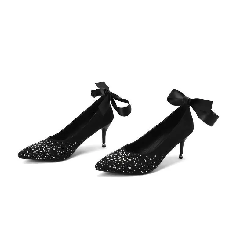 Туфли из нубука с неглубоким носком и бантом туфли-лодочки острым женские