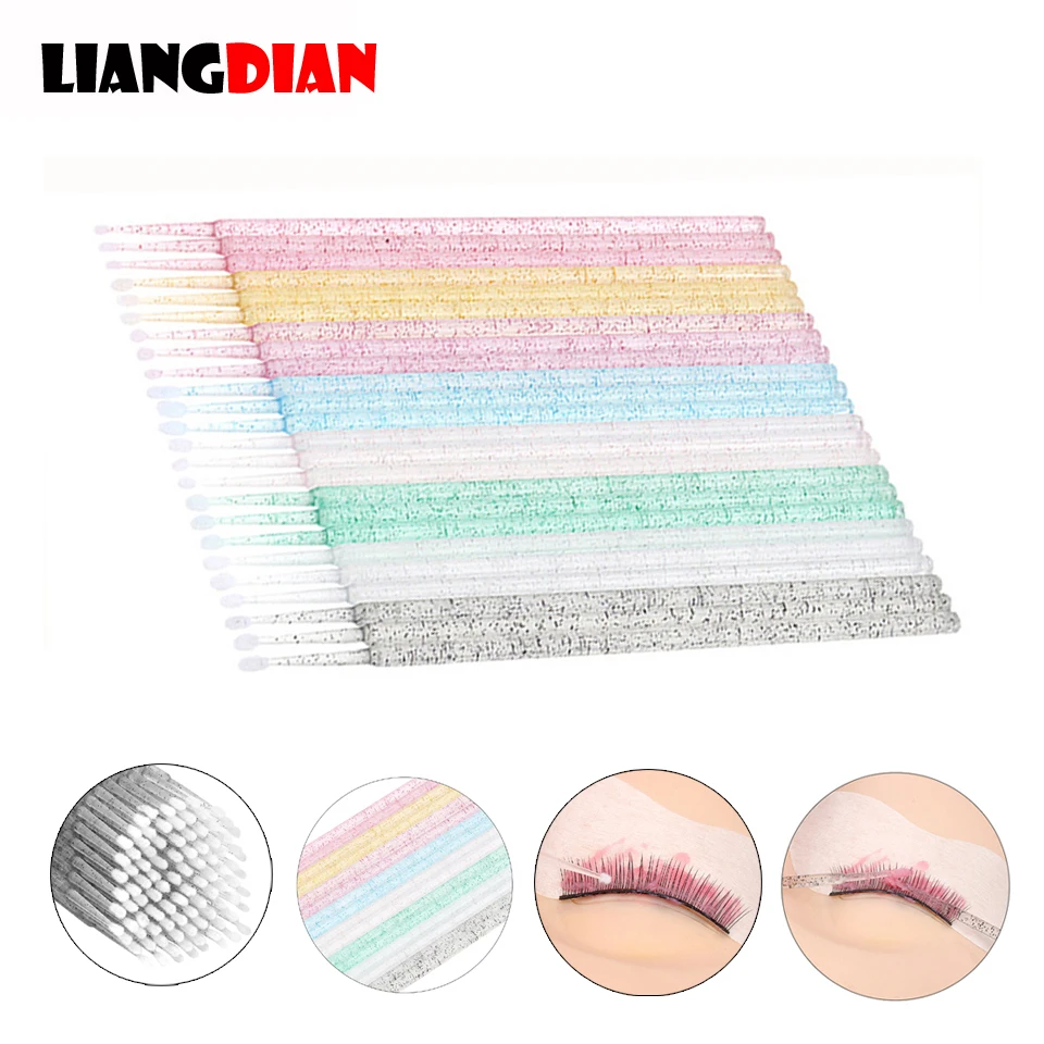 

100pcs/lot Disposable Cotton Soft Swab With Crystal Rod Handle Wands For Makeup Comestic Tools Eyelash Extension Microbrush