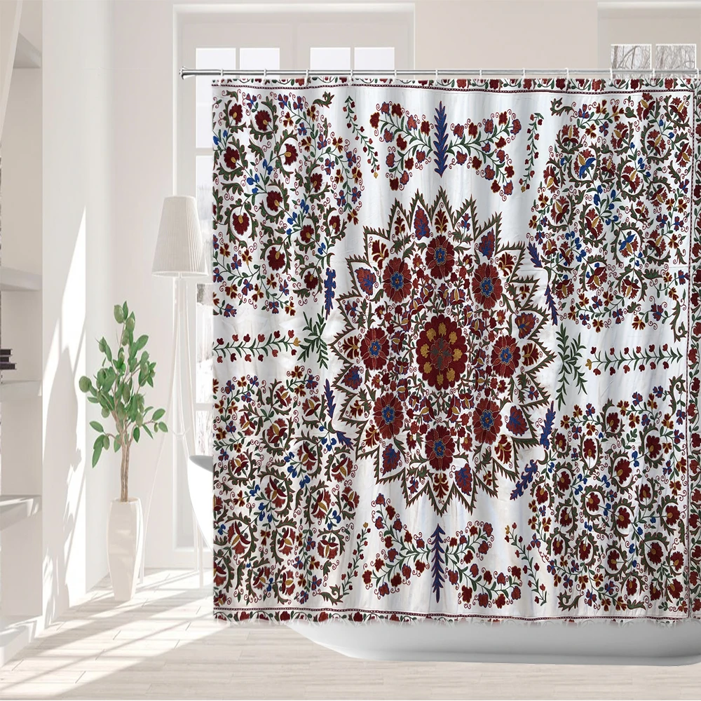 

Занавеска для душа в богемном стиле с вышивкой в этническом стиле