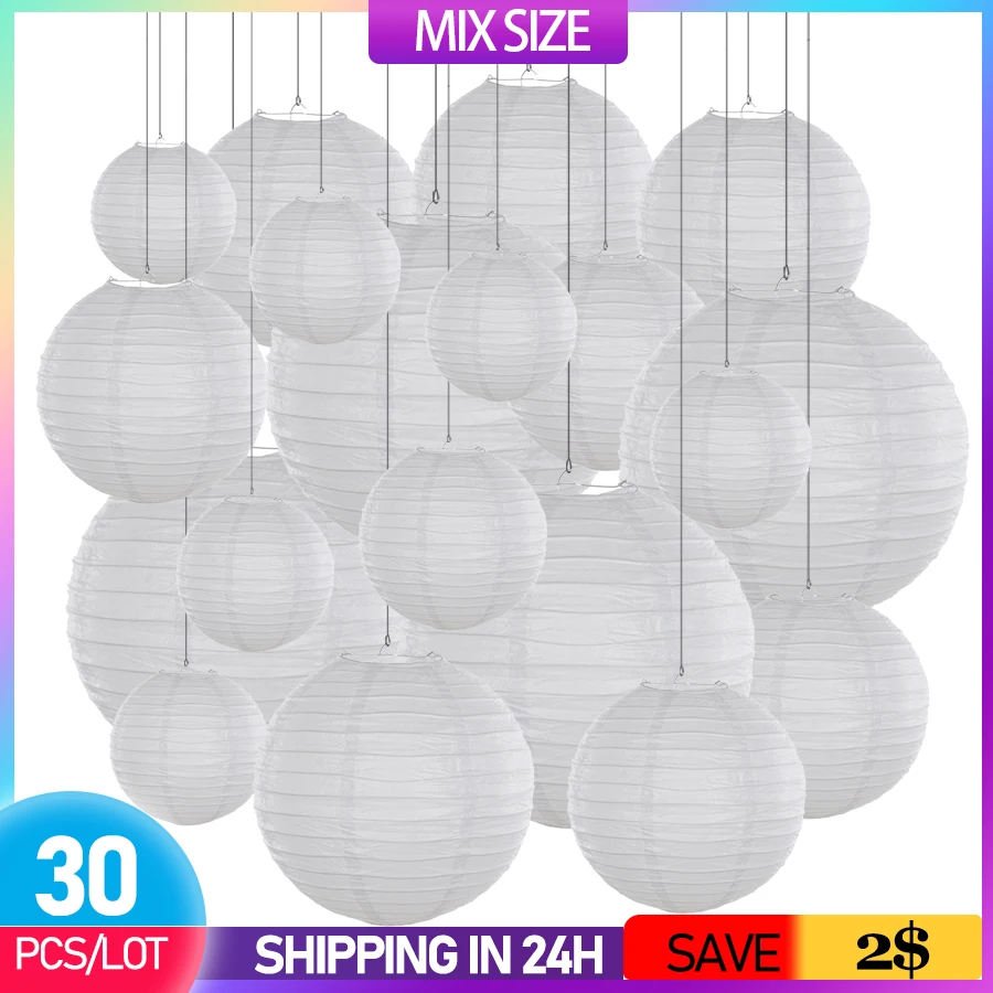 Lampions en papier chinois de 4 à 12 pouces  taille mixte  boule suspendue  blanche  décoration de