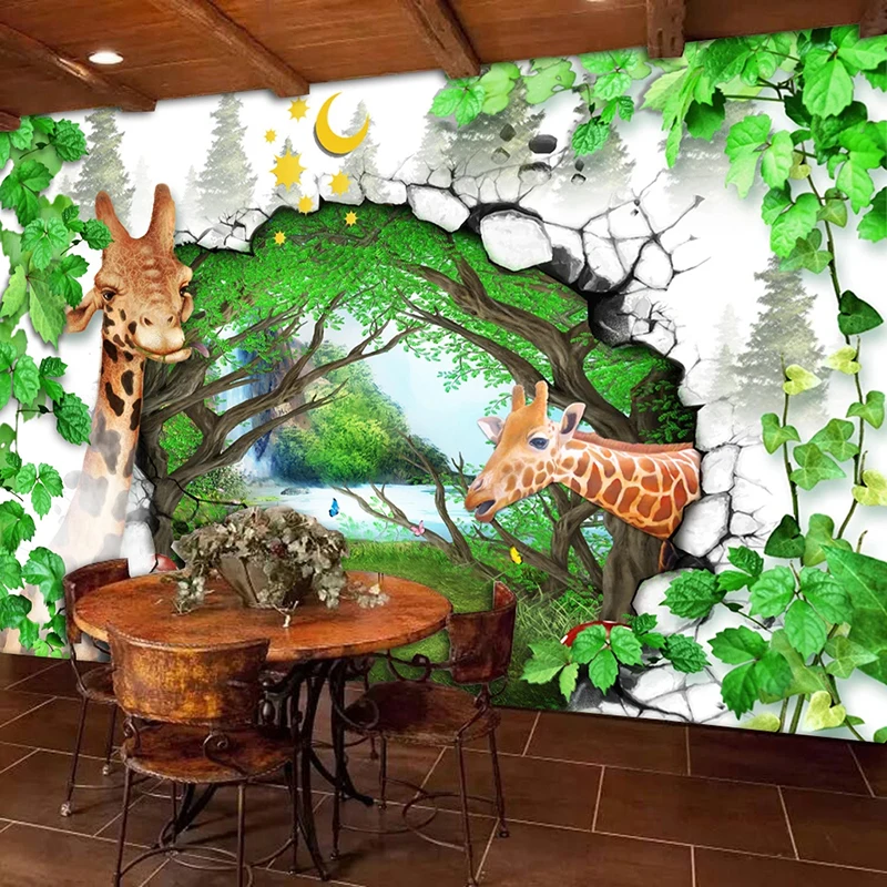 

Custom Mural 3D Cartoon Forest Giraffe Animal Poster Photo Wallpaper For Kids Room Living Room Bedroom Decoration Wall Covering