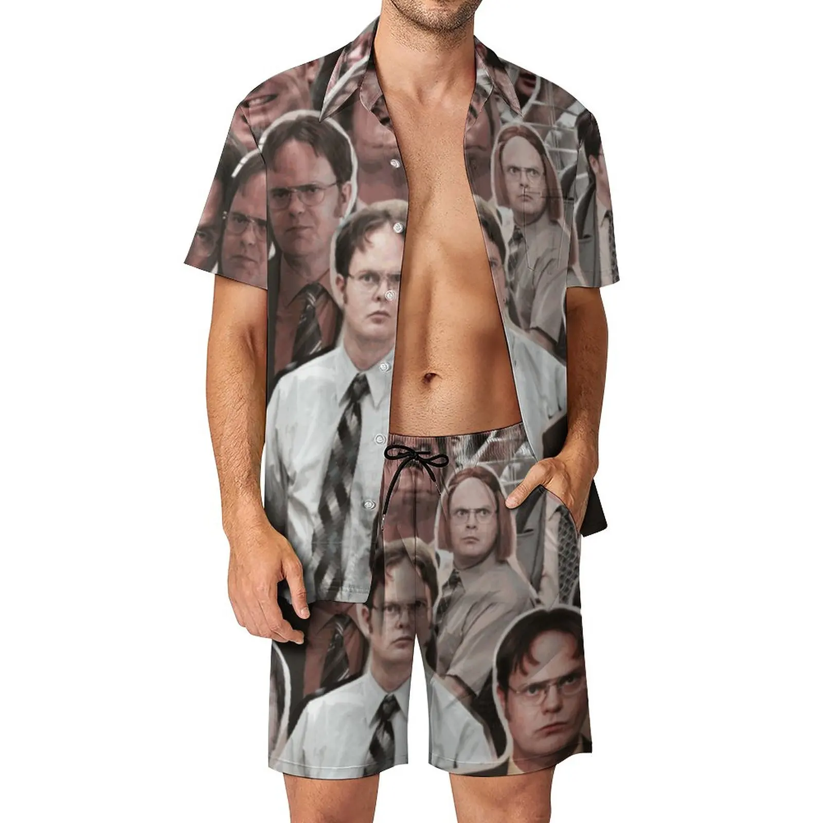 

Офисные мужские комплекты Dwight Schrute, офисный костюм Курта, Забавный Джим хэлперт, трендовый повседневный комплект рубашки, графические шорты с коротким рукавом