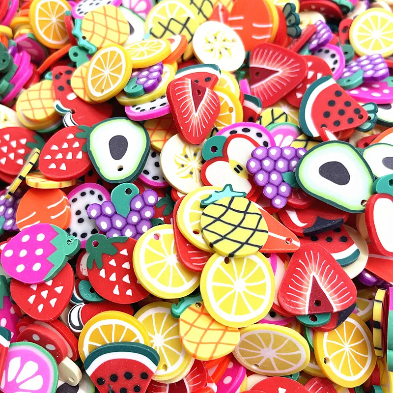 

15pcs 20mm Color Fruit/flowers Beads Flakes Polymer Clay Spacer Beads for Jewelry Making DIY Earring Necklace Bracelet