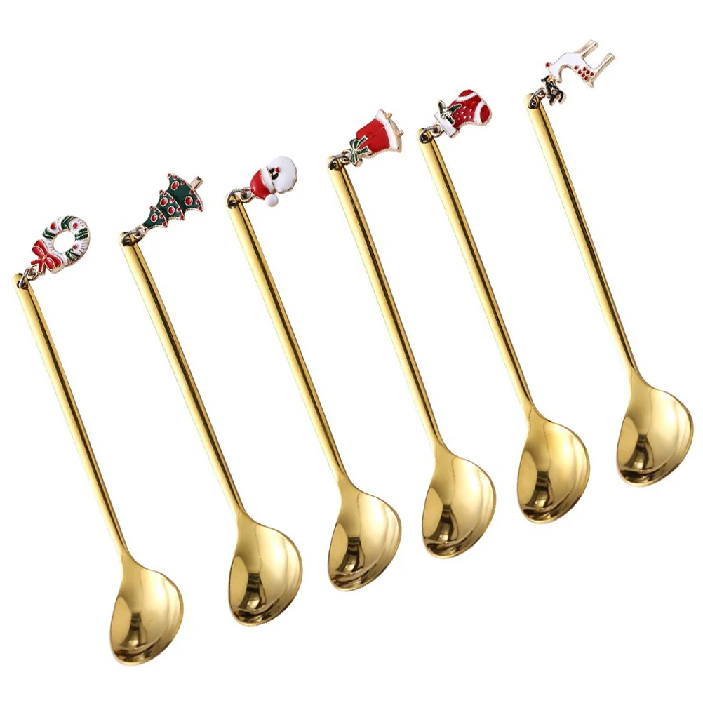 

Spoons Spoon Teachristmas Mixing Stirring Coffee Pendantstainless Steel Dessert Xmashandle Cocktail Golden Kitchen Drinks Gold