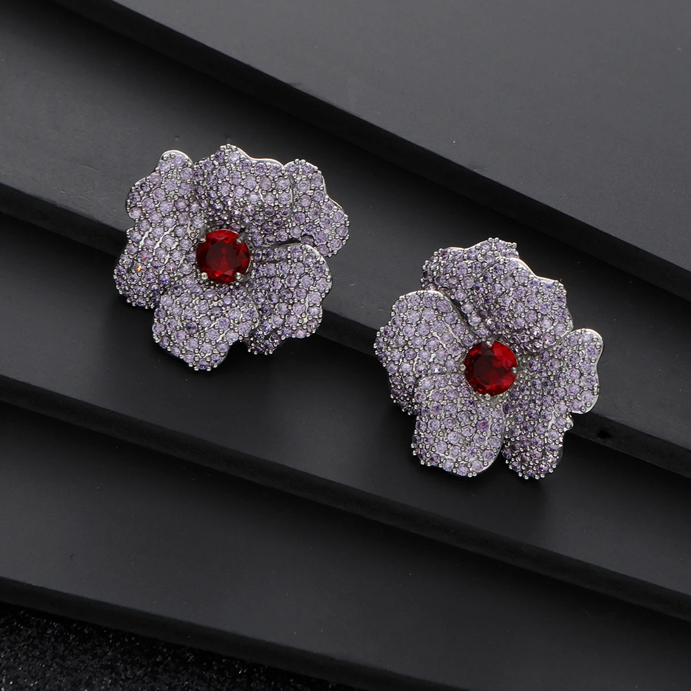 

Luxury Camellia Flowers Design Fashion Popular Luxury Iregular Geometry Earring Full Cubic Zirconia Pave Earring A0223
