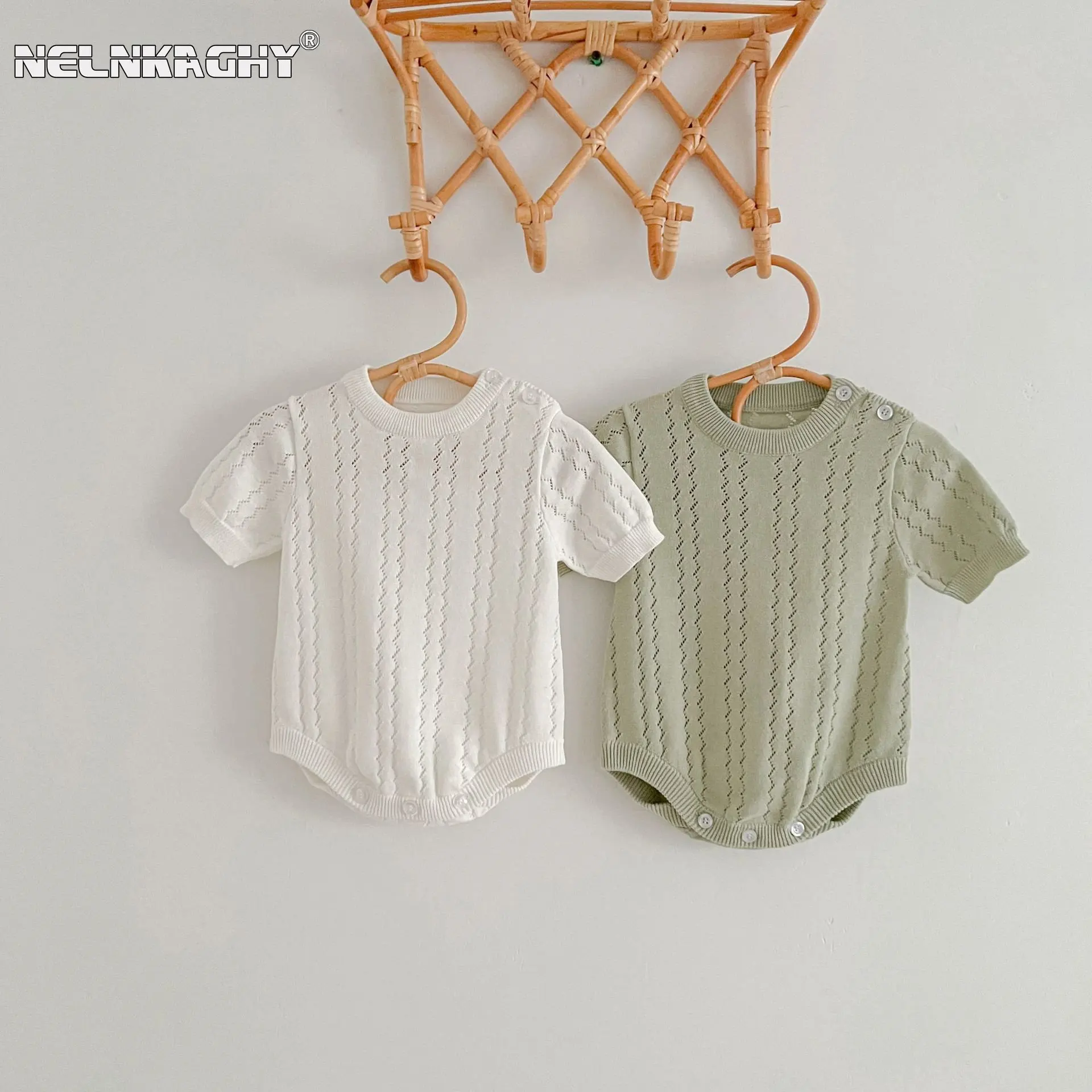 One-piece Clothes Boys Girls  Short Sleeved Wrap Fart  Infant Triangle Romper  Summer Air-conditioned