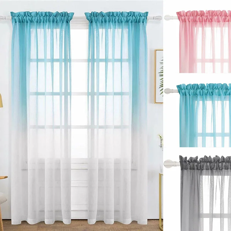

Pink/Blue/Grey Gradient Transparent Tulle for Living Room Pastoral Romatic Elegant Sheer Tulle for Bedroom Customizable WP185#40