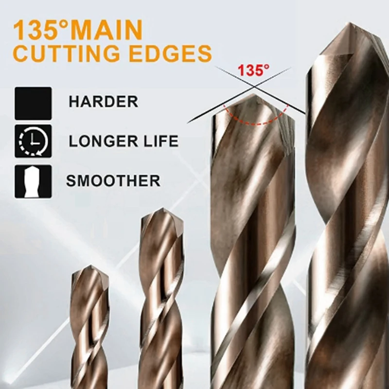 Cobalt Drill Bits Set M35 High Speed Steel Twist Jobber Length For Hardened Metal Stainless Cast Iron