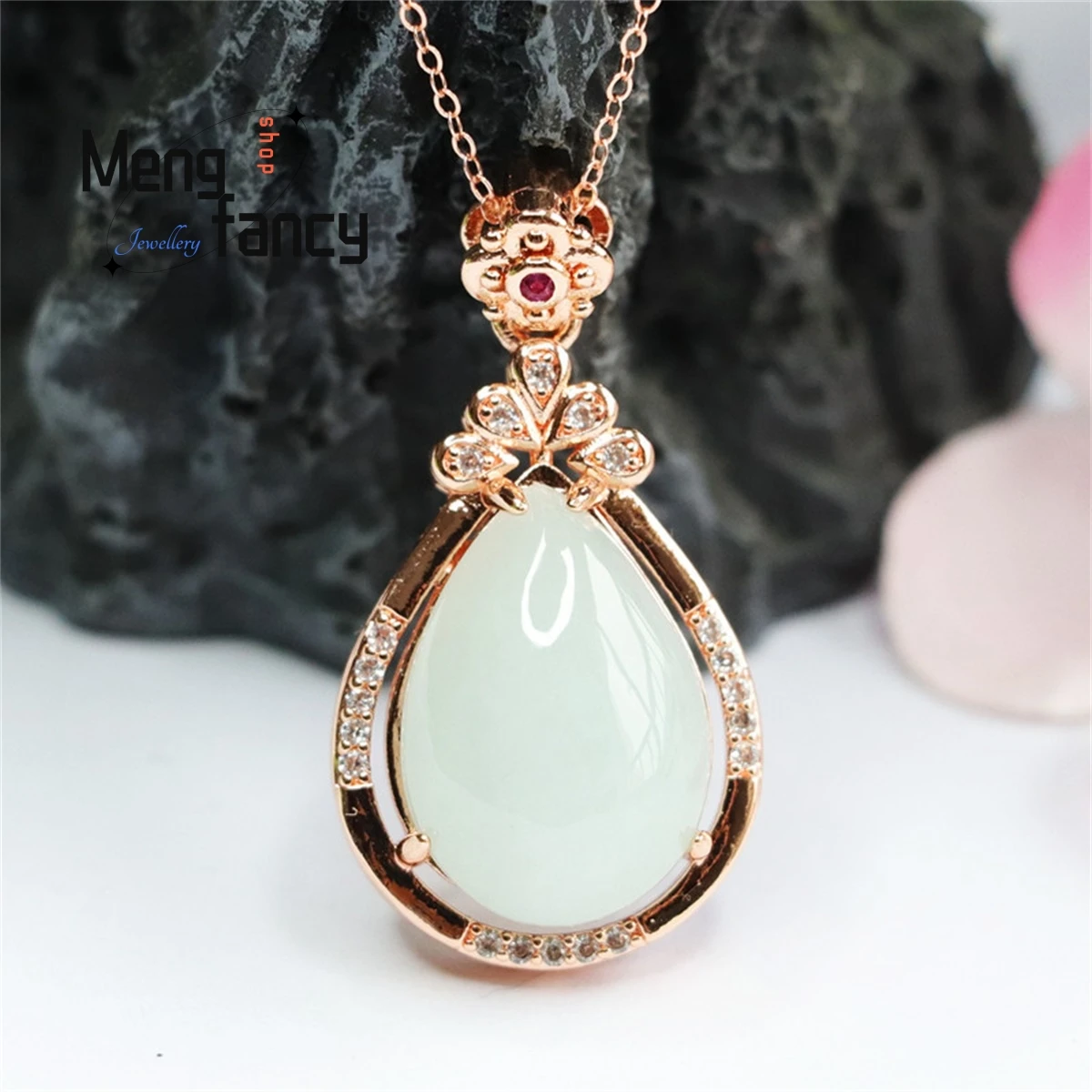 

Натуральные Jadeite Water Drop розовое золото ожерелье с подвеской простое щедрый индивидуальный изысканный женский модный ретро стиль прекрасный подарок