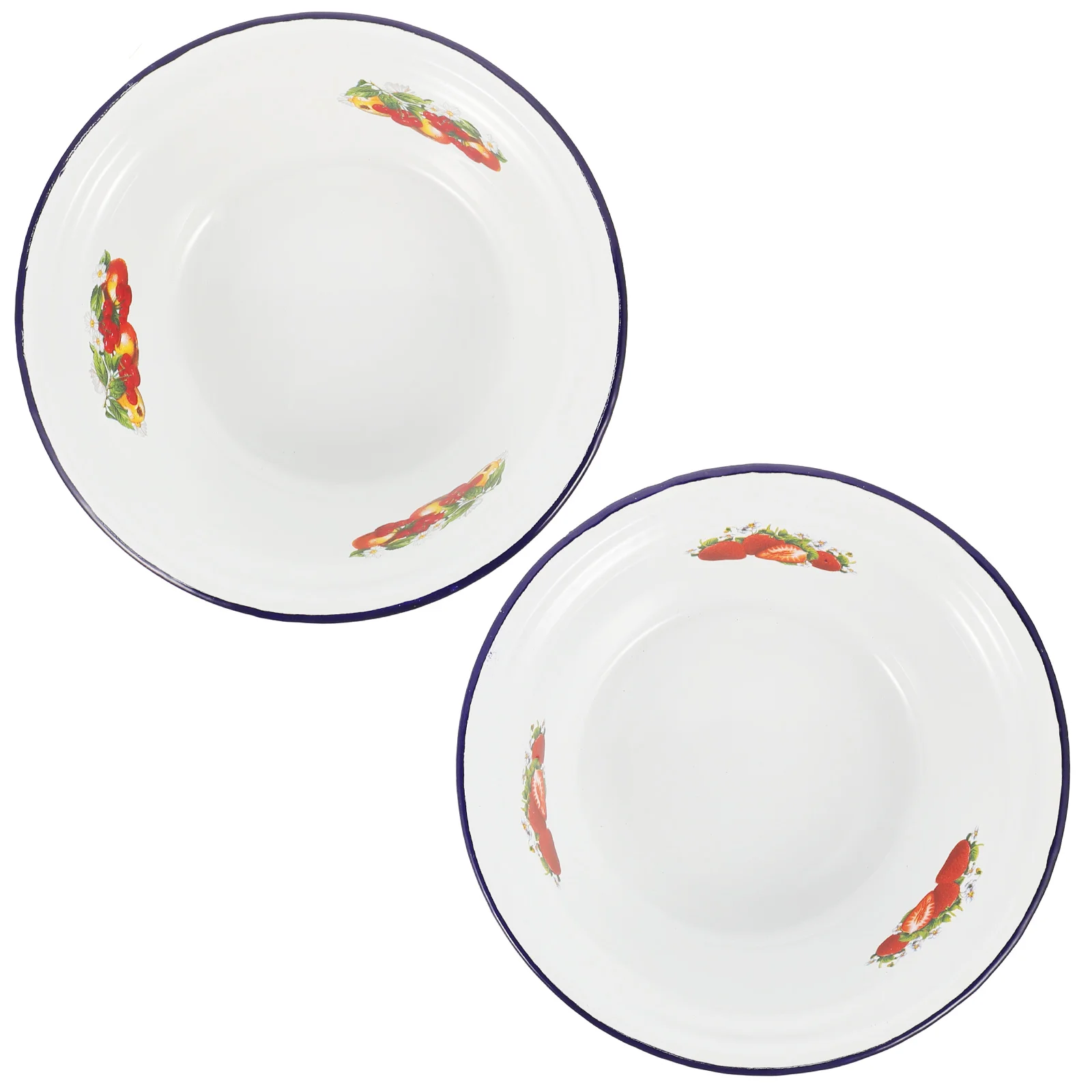 

2Pcs Enamel Soup Bowl Enamelware Basin Kitchen Salad Bowl Enamel Dessert Bowl