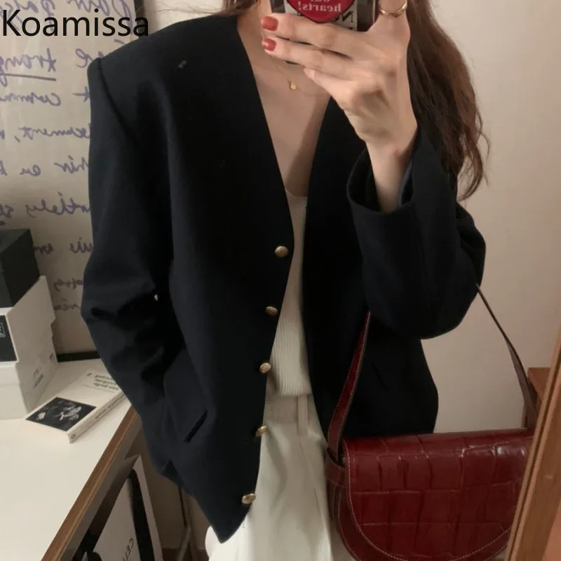 

Koamissa Elegant Women Loose Blazer Spring Autumn 2022 New All Match Office Lady Coat Chic Korean Outwear Tops Solid Blazers