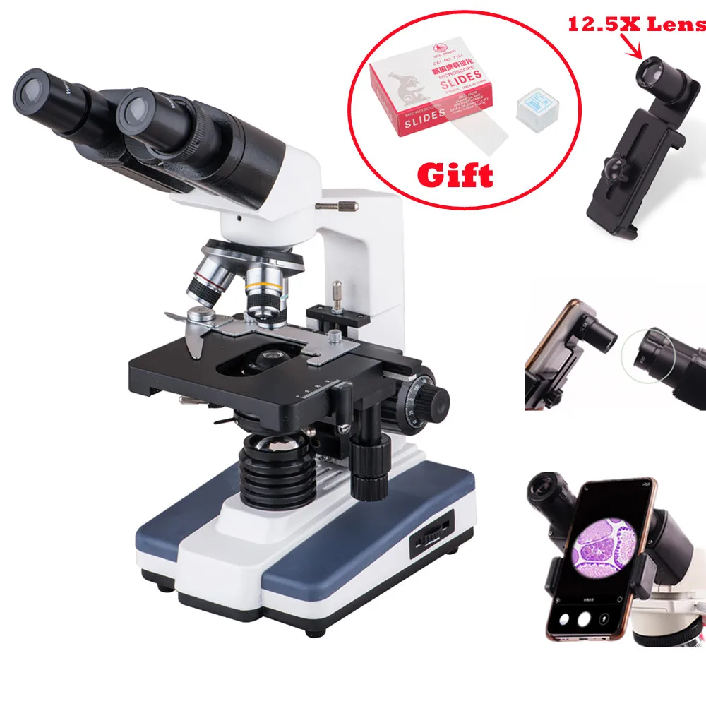 

XP602 40x-1600X Binocular Biological Microscope with LED Light for Students Hospital