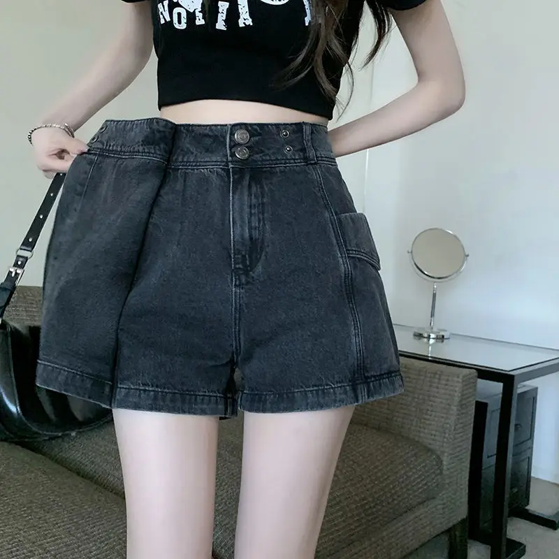 Button Pockets Patchwork Asymmetrical Zipper Solid Color Shorts Women's Clothing Fashion Loose Streetwear Summer Thin High Waist