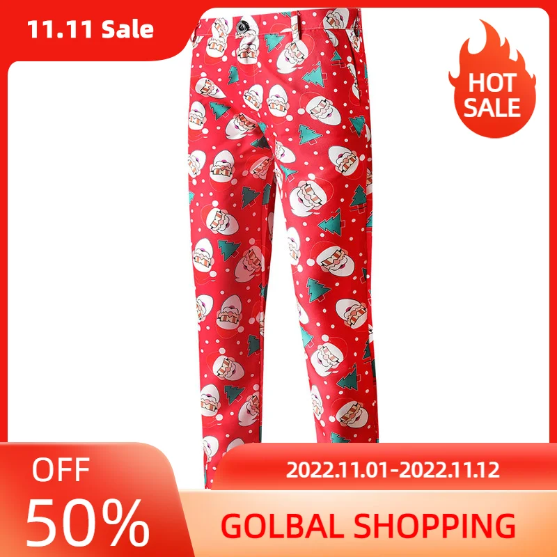 

LUCLESAM Men's Christmas Printing Suit Pants Casual Straight Trousers Autumn and Winter Trend Fashion Holiday Printed pants