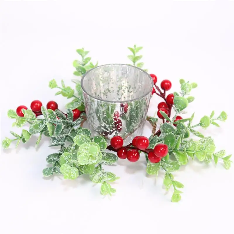 

2Pcs Eucalyptus Candle Rings Small Berries Wreath Candle Holder Home Decor Greenery Wreath Candle Rings New Style Wreaths