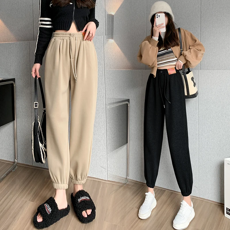 New Autumn Winter Women Casual Sweatpants High Quality Fleece Lining Thicken Warm Ankle Banded Pants