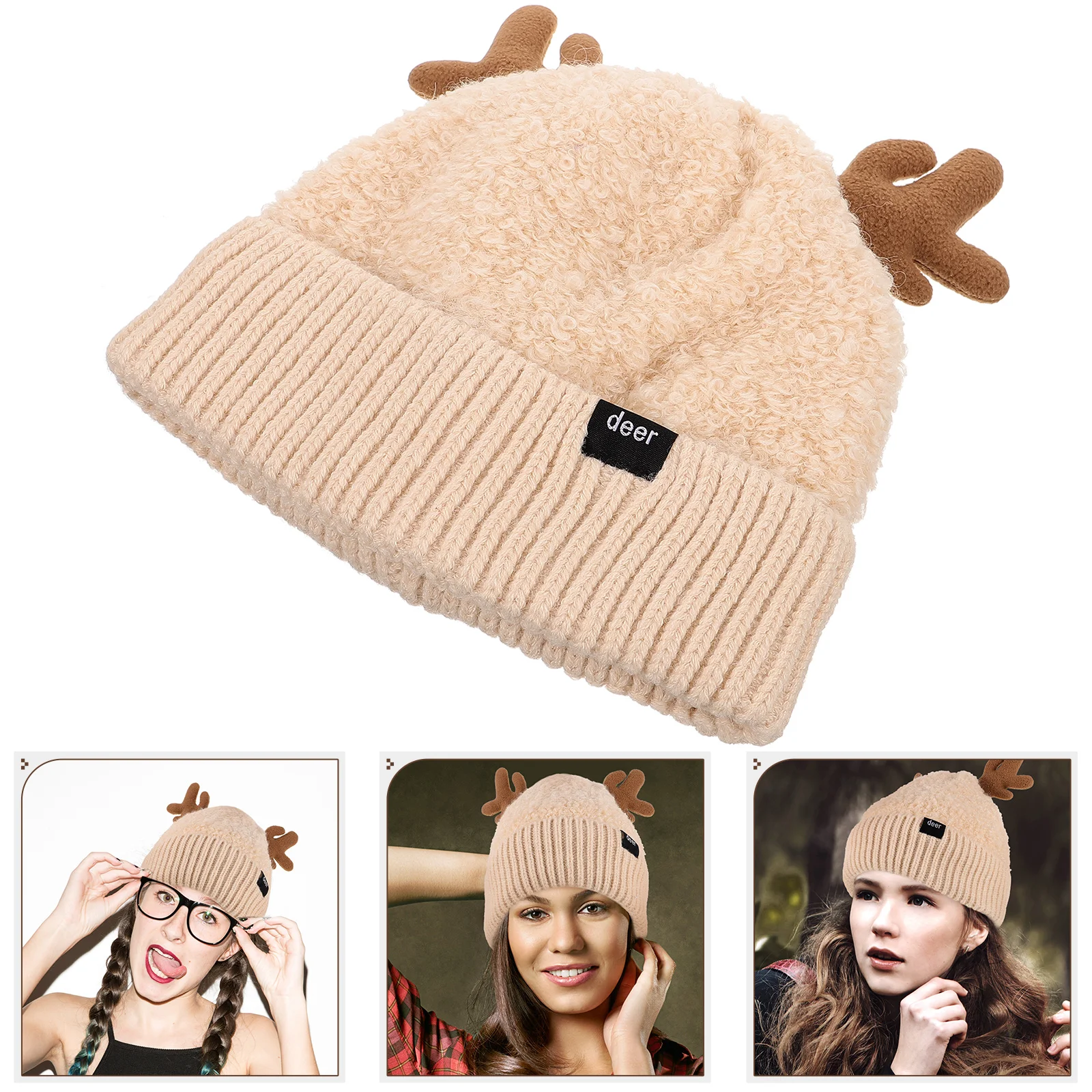 

Womens Hats Caps Deer Horn Warm Antler Girl Antlers Christmas Sherpa Women's Decorative
