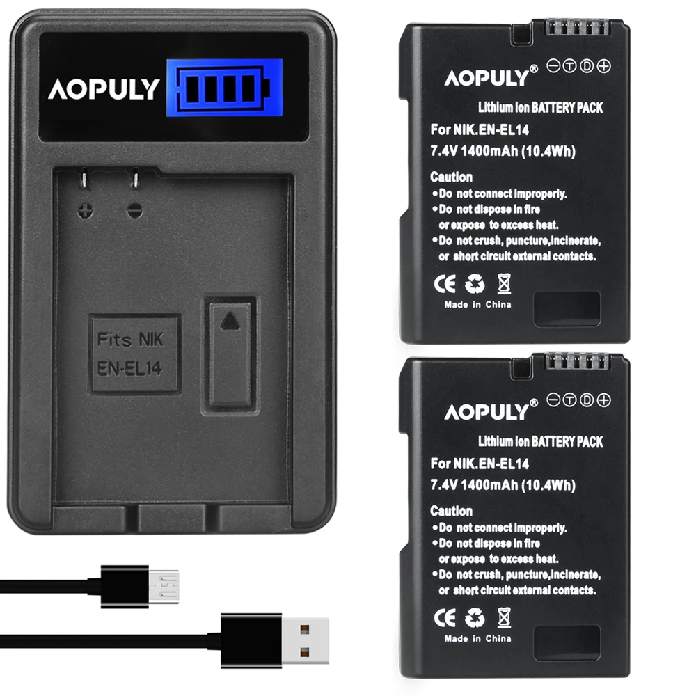 Зарядное устройство AOPULY USB для камеры Nikon D5200 D3100 D3200 D5100 P7000 P7100 P7800 2 шт. | Электроника