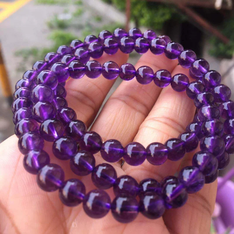 Натуральный уругвайский женский аметист круглые бусины браслет с несколькими
