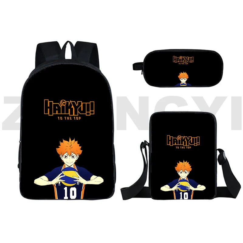 

Kawaii Anime Haikyuu Karasuno Nekoma 3D Backpacks 3 Pcs/Set Volleyball Junior Print Pattern Packbag 16 Inch Student Canvas Bag