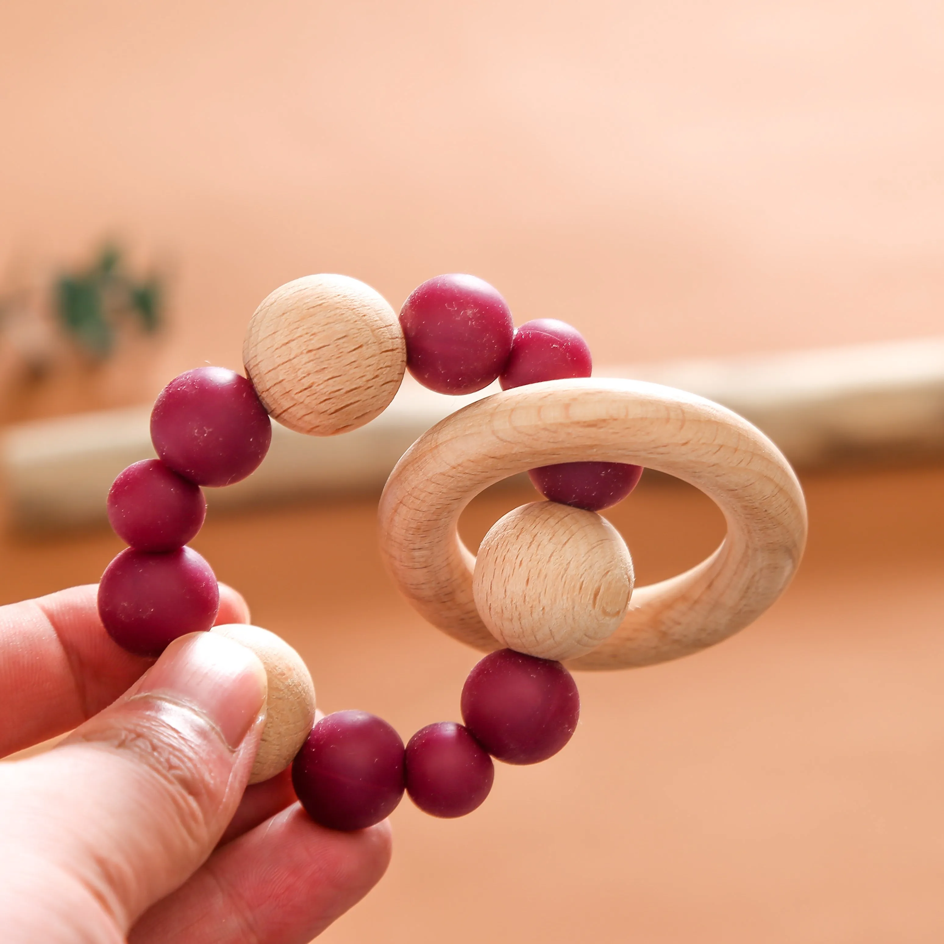 

Baby Care Toys Baby Dental Glue Crochet Beech Bracelet Wooden Teether Crochet Chew Beads Montessori Grasping Practice Toys