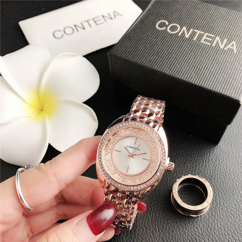 New brand Contena Luxury Gold Watch Women's Watch Rhinestone Women's Watch Women's Stainless steel quartz watch Women's Clock