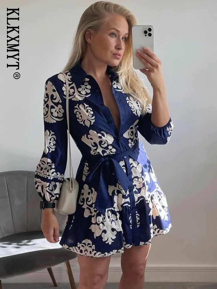 

Klkxmyt женское платье Новые Модные Элегантные платья с принтом для женщин весна-лето 2022 с поясом на пуговицах женские вечерние платья