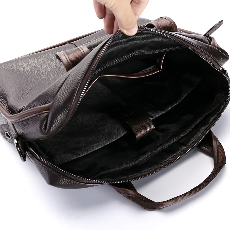 100% Leather Shoulder Crossbody Bag Men's Business Casual Bag Portable Messenger Bag Laptop Handbag 14