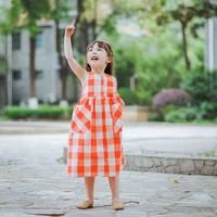 korean style kids dresses for girls summer casual baby girl clothes princess cotton children plaid single breast vest dress 7 8y