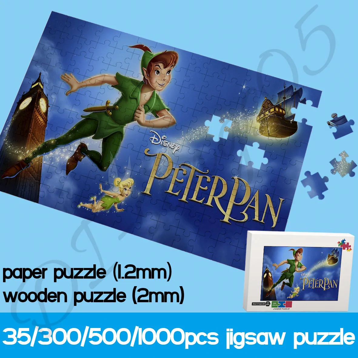 

Disney Animated Film Jigsaw Puzzles Peter Pan 35/300/500/1000 Piece Paper and Wooden Puzzles Decompress Handmade Toys for Kids