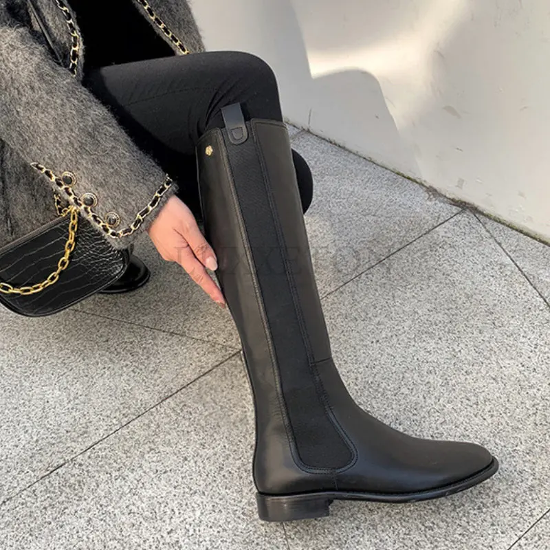 

Women High Chelsea Boots Leather Knee High Heels Casual Women Socks Shoes Platform Spring Winter Women Knee High