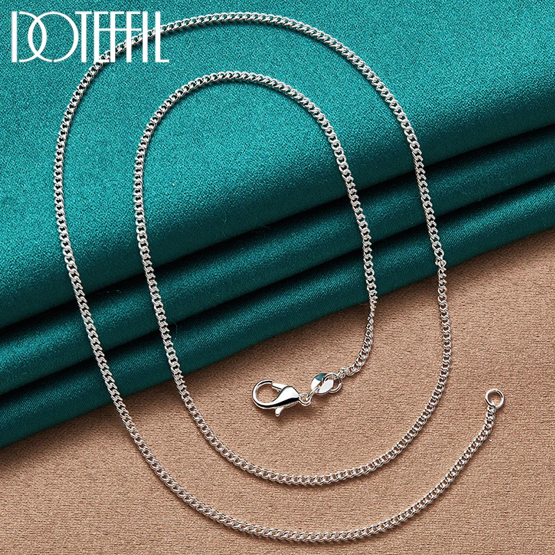 

DOTEFFIL 925 Sterling Silver 2mm Side Chain Necklace 16/18/20/22/24/26/28/30 Inch For Women Man Fashion Wedding Charm Jewelry